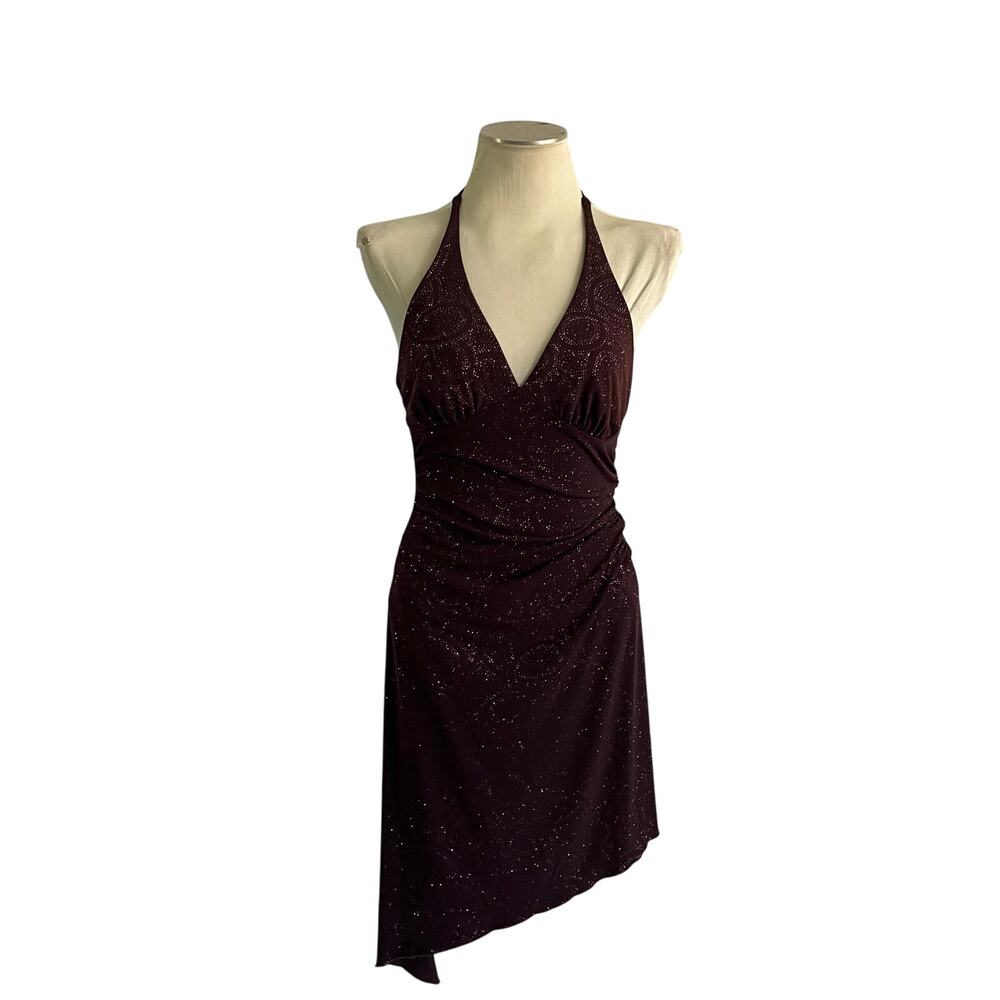 Vtg Y2K 2000s Purple Sparkly Halter Asymmetrical Dress Sz S/M Whimsygoth Grunge